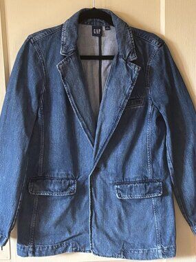 Gap Medium Wash Single Button Denim Blazer Jacket Size M EUC